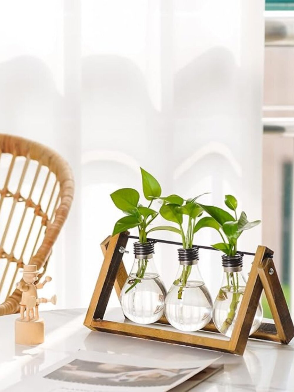 Plant Propagation Stations with Wooden Stand, Desktop Plant Terrarium Holder Bul
